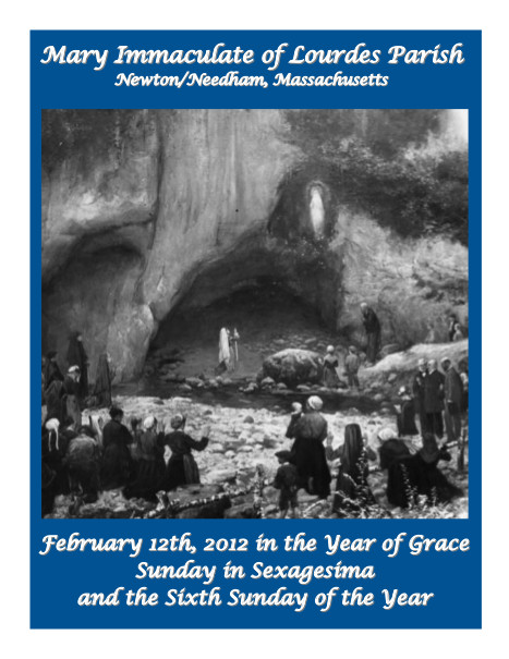 Mary Immaculate of Lourdes Bulletin for the week of February 12, 2012
