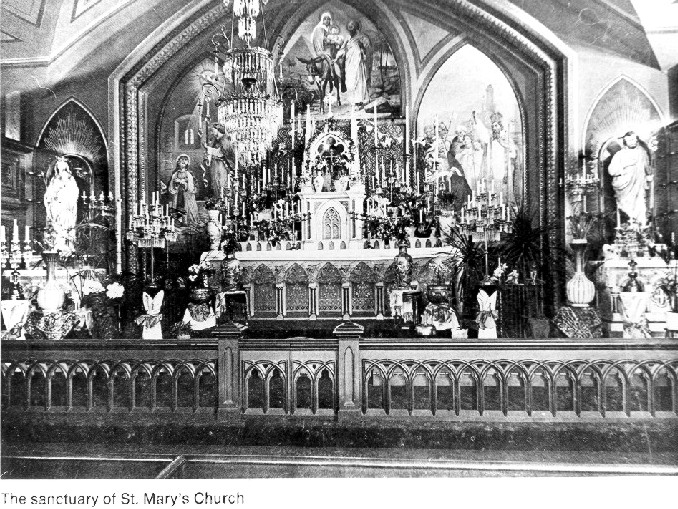 The interior of St. Mary's Church, c. 1905. The Sanctuary of St. Mary's Church
